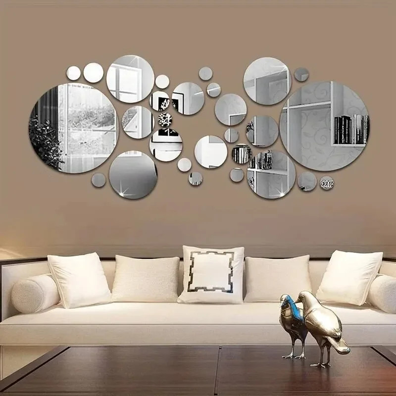 26 PCs 3D Acrylic Mirror Wall Sticker, round Mirror, DIY Bedroom, Bathroom