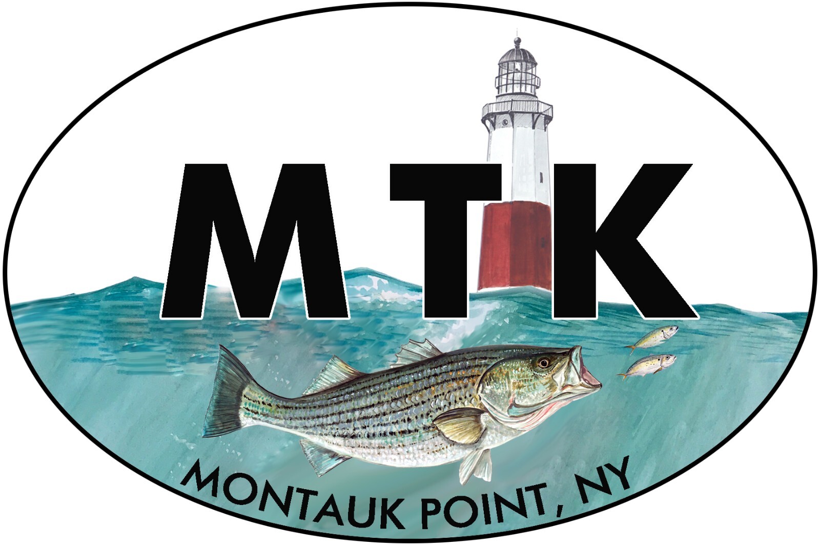 MTK Montauk Point Lighthouse with Striper Oval High Quality Vinyl Decal Sticker