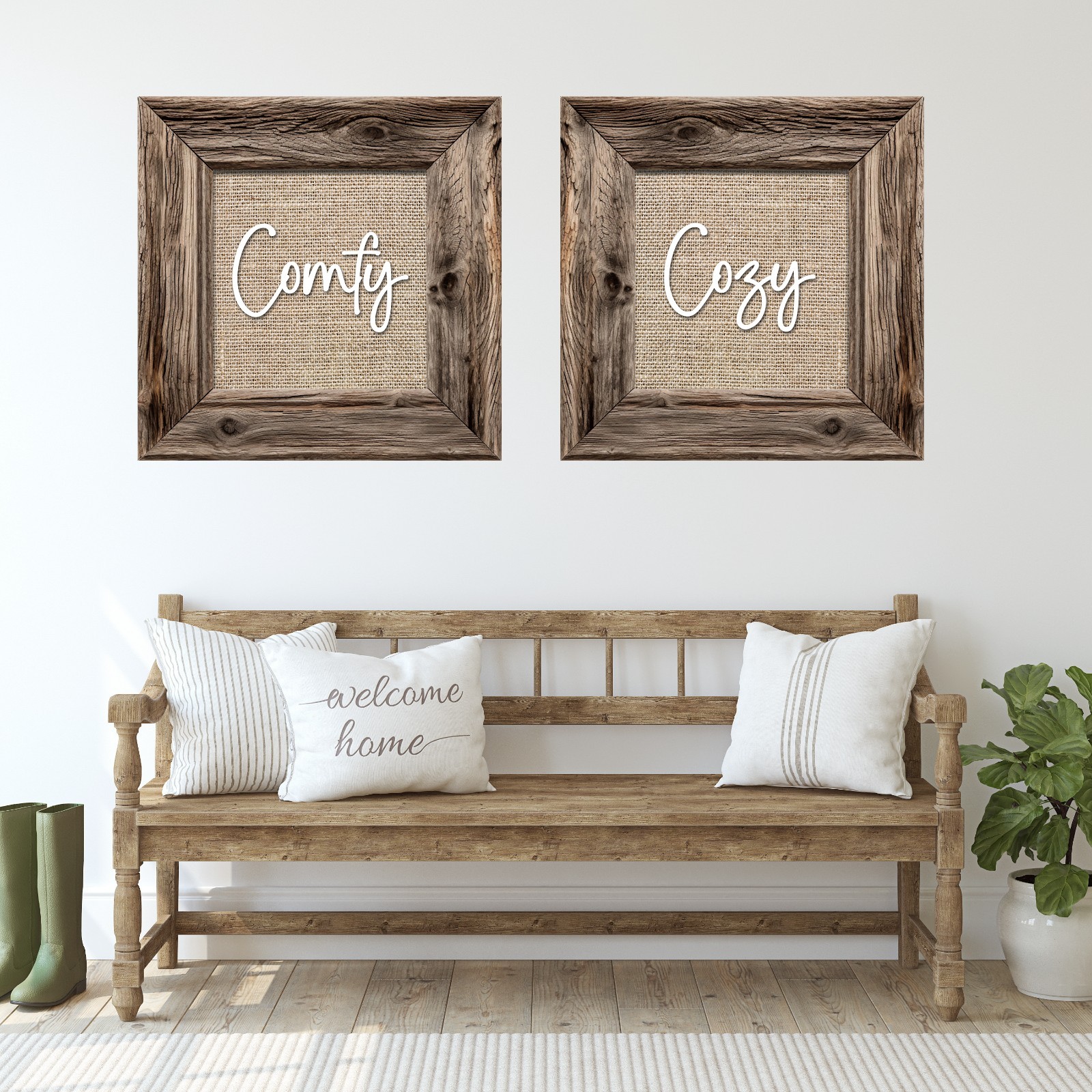 3D Illusion Peel & Stick Wall Art Decals – Set of 2 Large Rustic Frame Art