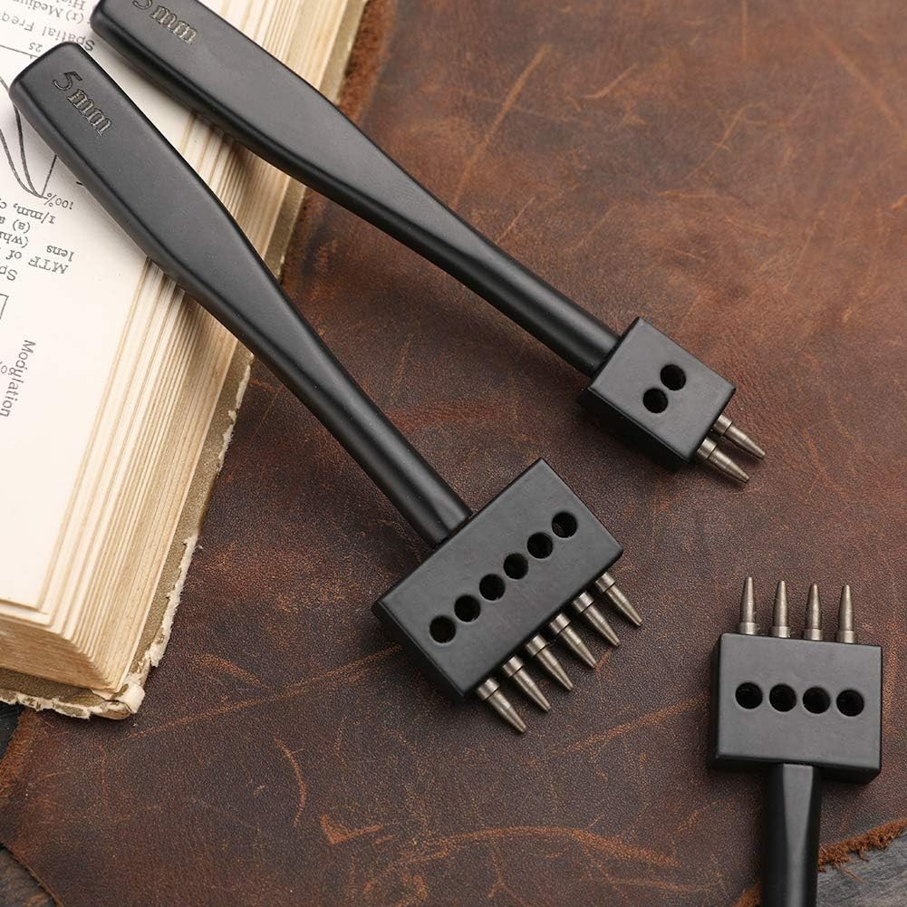Leather Hole Punch, Prong Punch, Black Hole Punch Tool 5mm, 2/4/6 Lacing Stit…