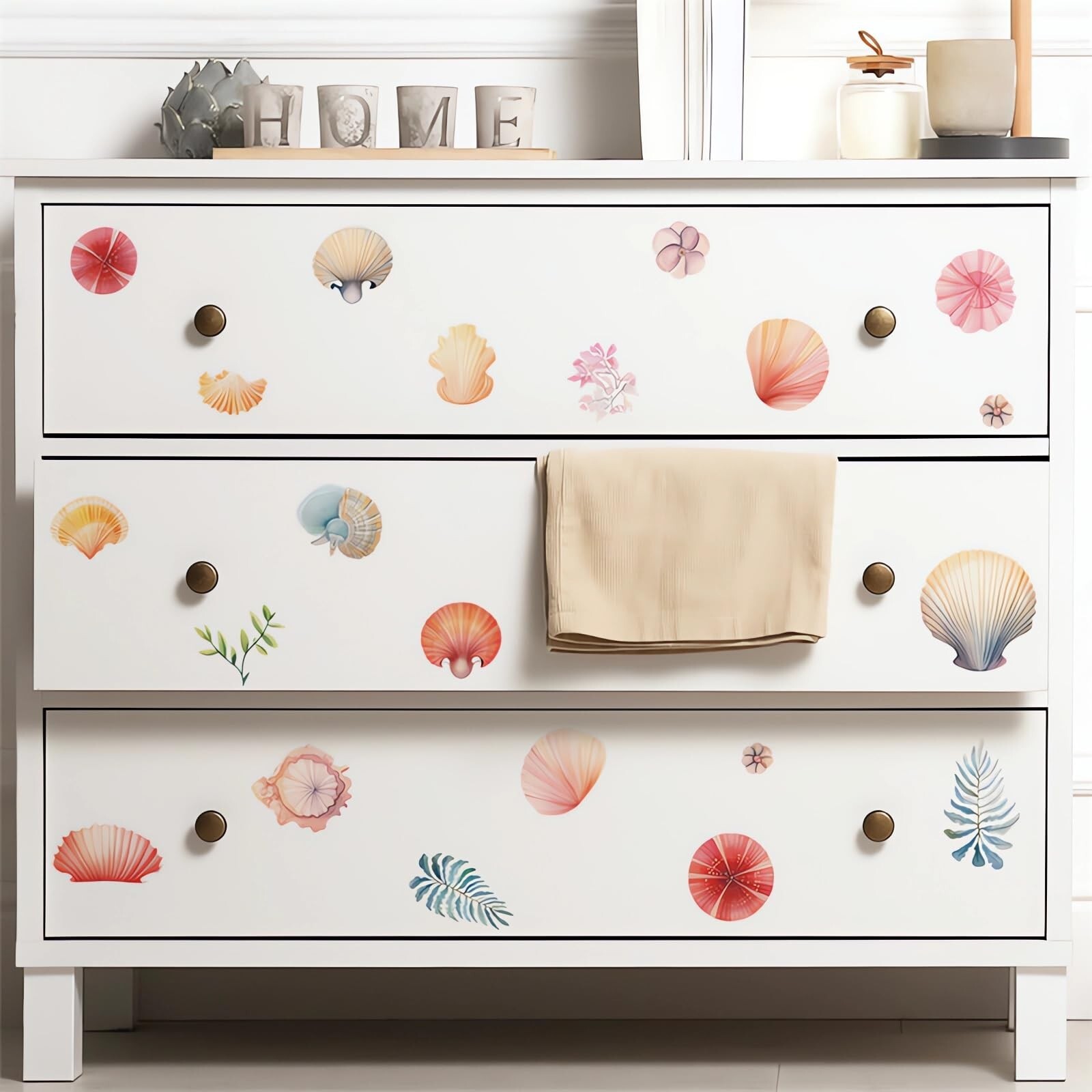 6 Sheets 31 Pcs Colorful Seashells Watercolor Wall Stickers, sacinora Under T…