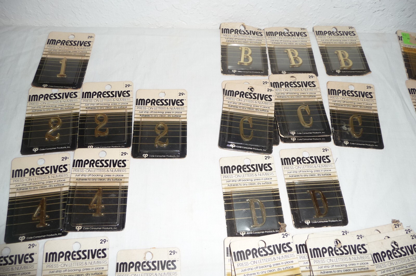 Lot 102 NEW VTG 80’s Moderne Impressives Press-on letters & numbers GOLD Brass