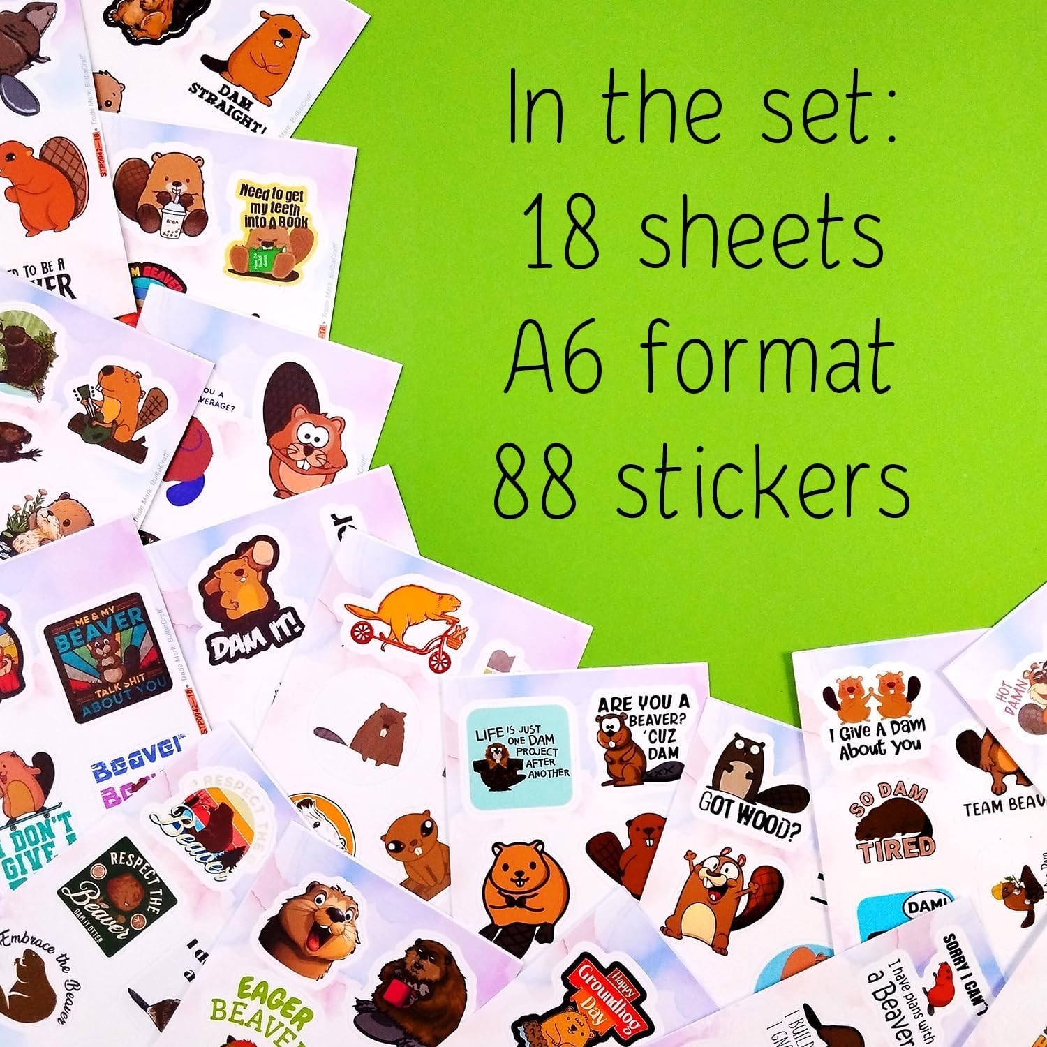 BulbaCraft Beaver Stickers for Water Bottle Laptop Nature Party Supplies PKG027