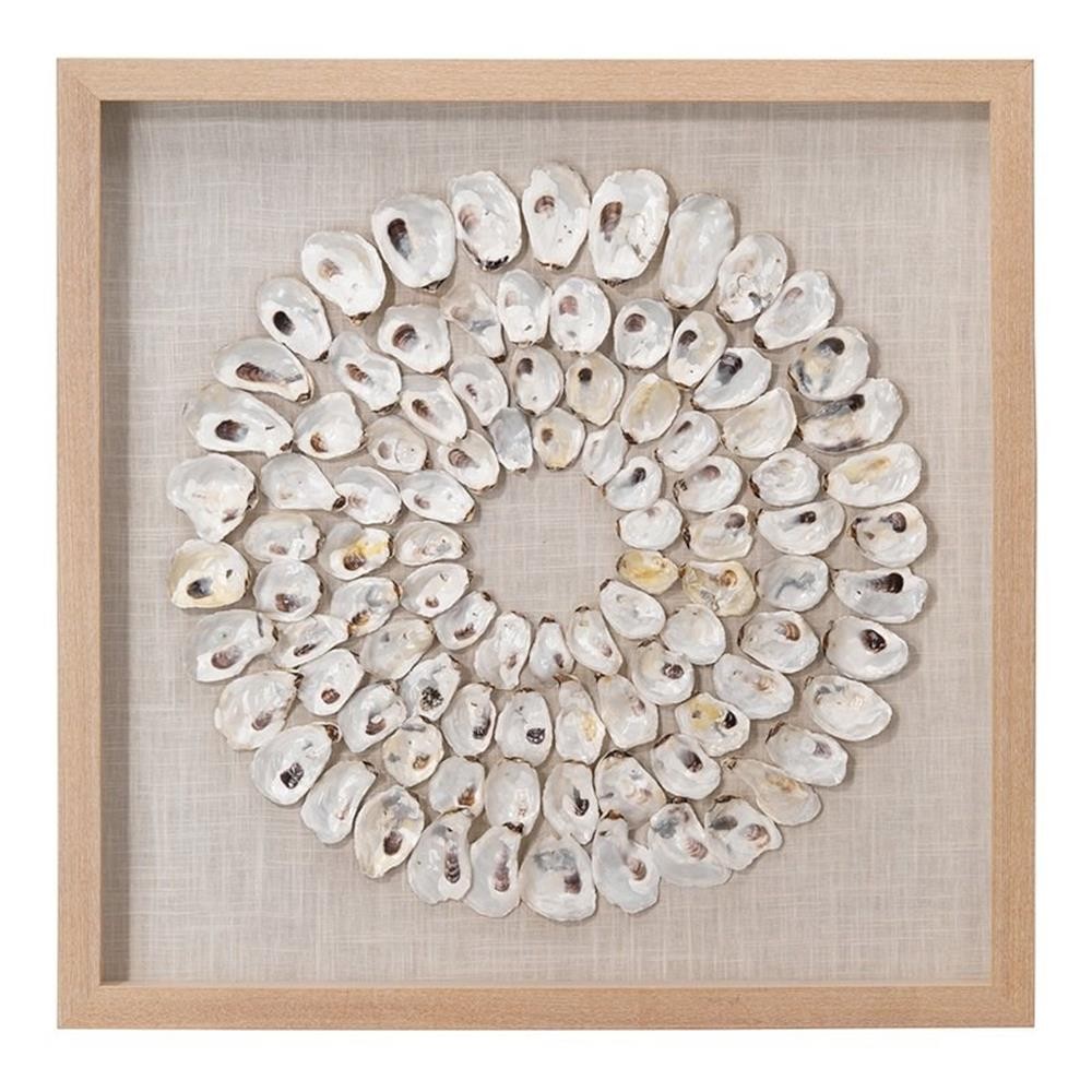 Maklaine Contemporary Shell-Patterned Framed Coastal Wall Art in White