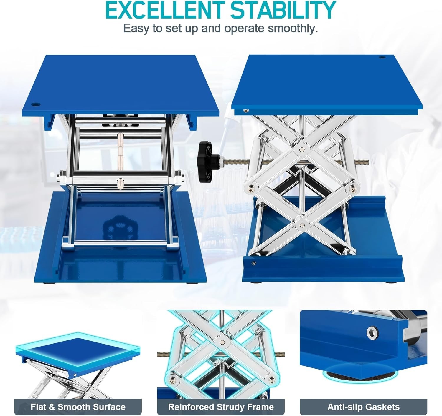 Jack Stand Platform 8" x 8", Laboratory Support Stand 200x200mm Manual Lab Lift