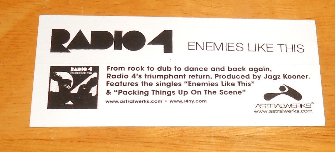 Radio 4 Enemies Like This Sticker Original Promo (rectangle) 4×1.75