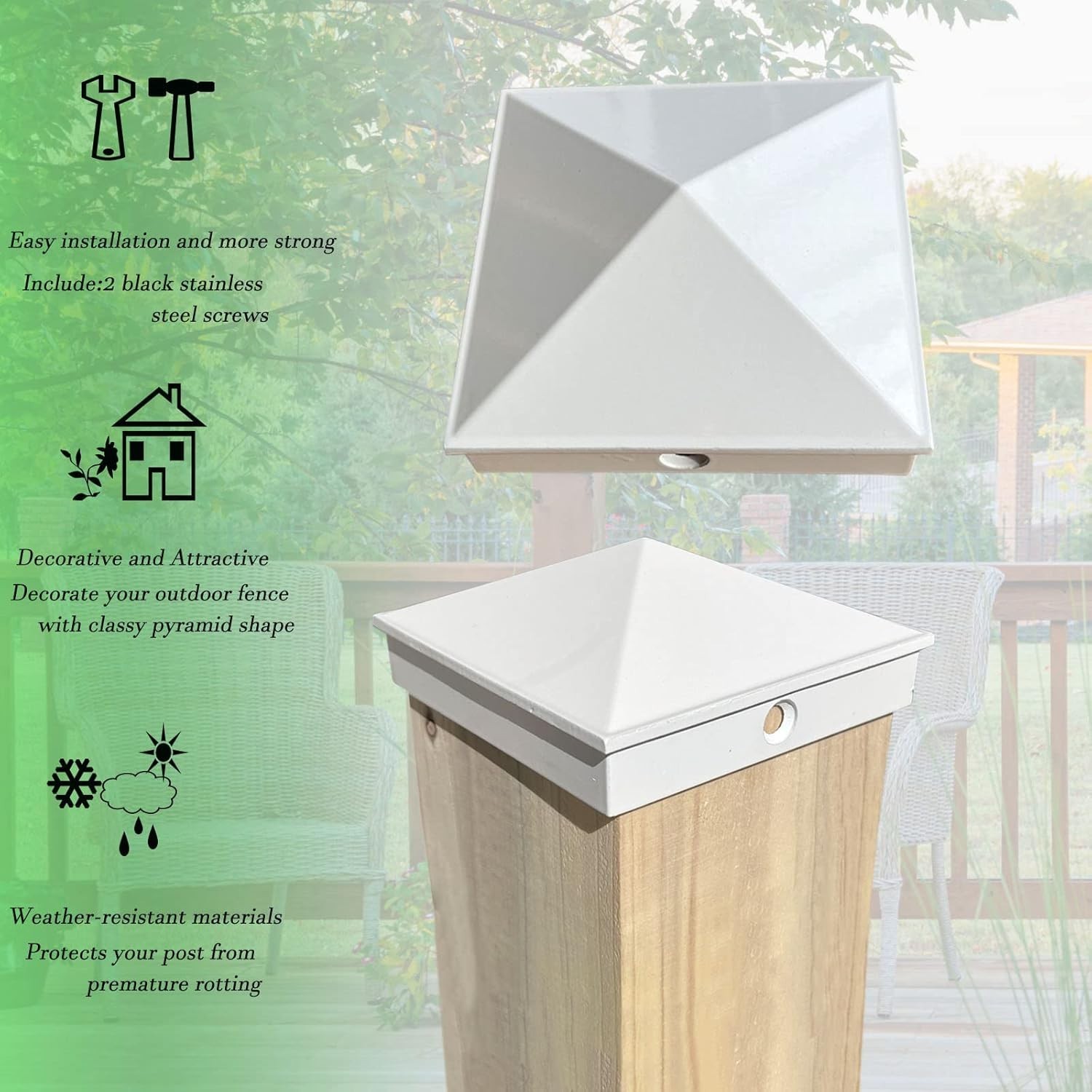 6×6 White Fence Post Caps Powder-Coated Aluminum Pyramid Deck Caps for 6×6 No…