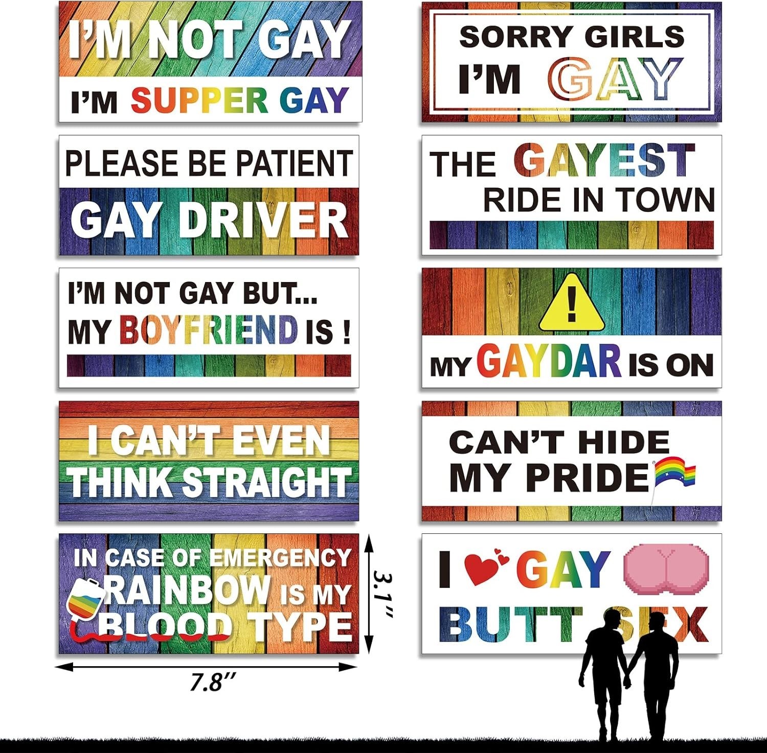 Funny Rainbow Magnetic Car Stickers Set for Vehicles and Metal Surfaces