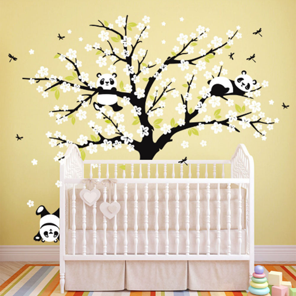 Wall Decal Removable Mural Sticker lovely Panda on flower Tree Wall Decoration