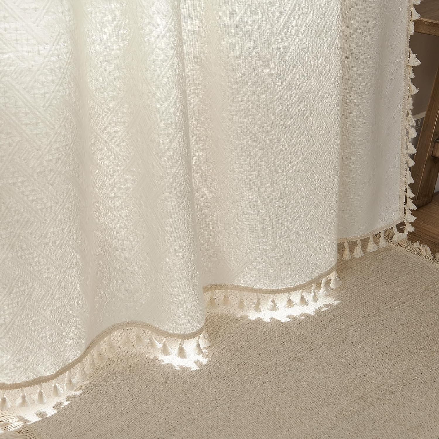 ENJOYBRIDAL Off White Curtains for Living Room 96 Inch Length 2 Panels Boho D…