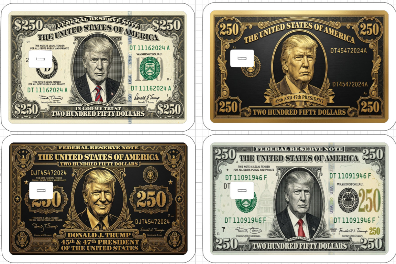 Donald Trump 250 Dollar Bill Credit ATM Debit Gift Card Skin Sticker MAGA Money