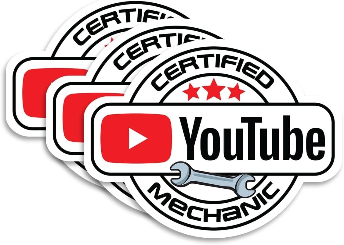 YouTube Certified Mechanic 3-Pack Vinyl Decal Funny Toolbox Car Sticker 1.5"x2"