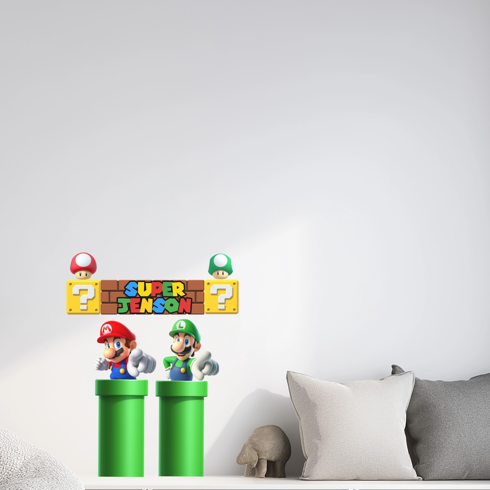 Super Mario and Luigi out of Pipes Personalized Name on Blocks Room Decoration
