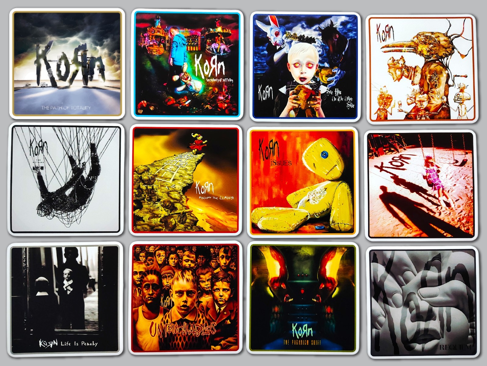Korn Inspired Sticker Pack (12) Album Art, Nu Metal Heavy Rock 2000s Band