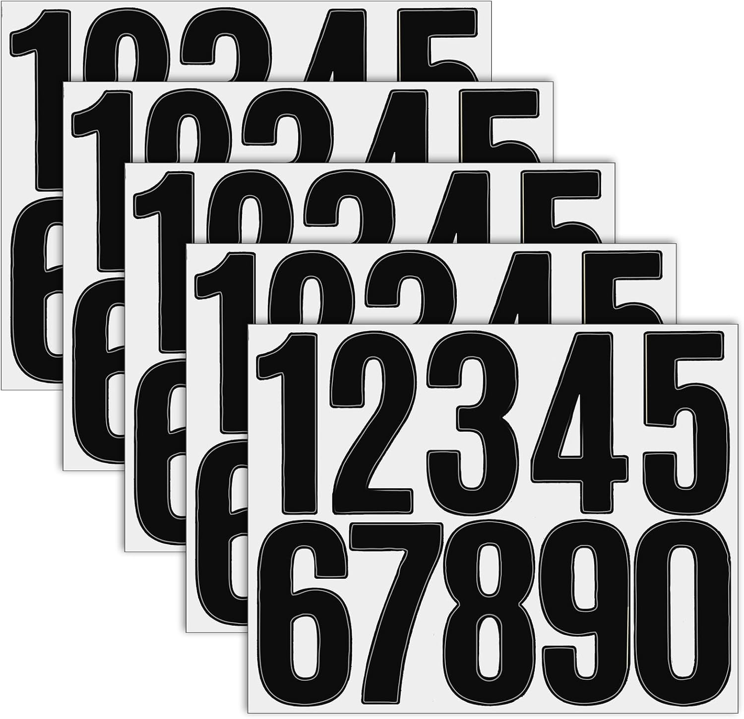 5 Sheets Black Number Stickers, 3 in Vinyl Stick on Numbers, 0-9 Waterproof Adhe