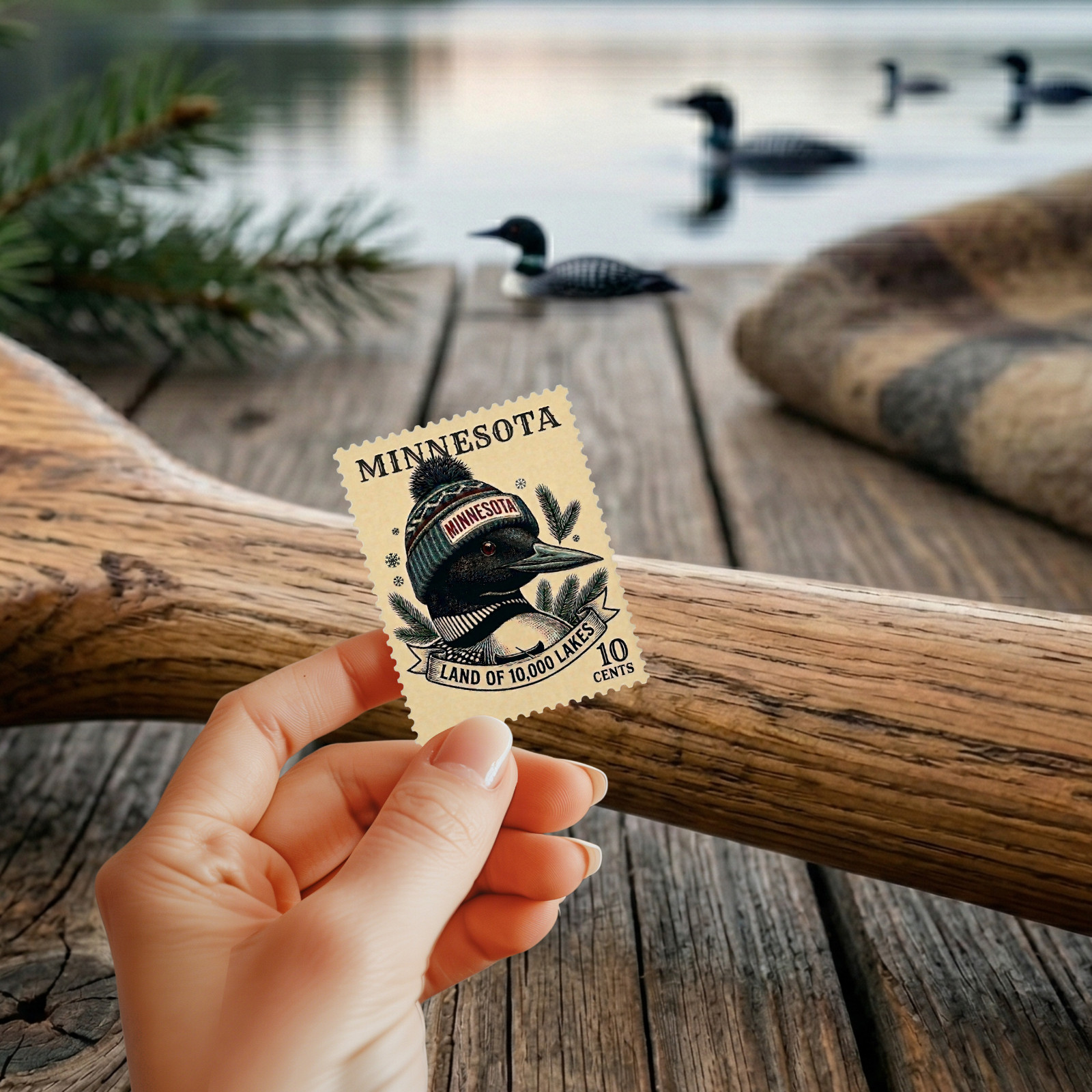 Minnesota Loon Stamp Novelty Sticker – Land of 10,000 Lakes Sticker 2.5" x 2"