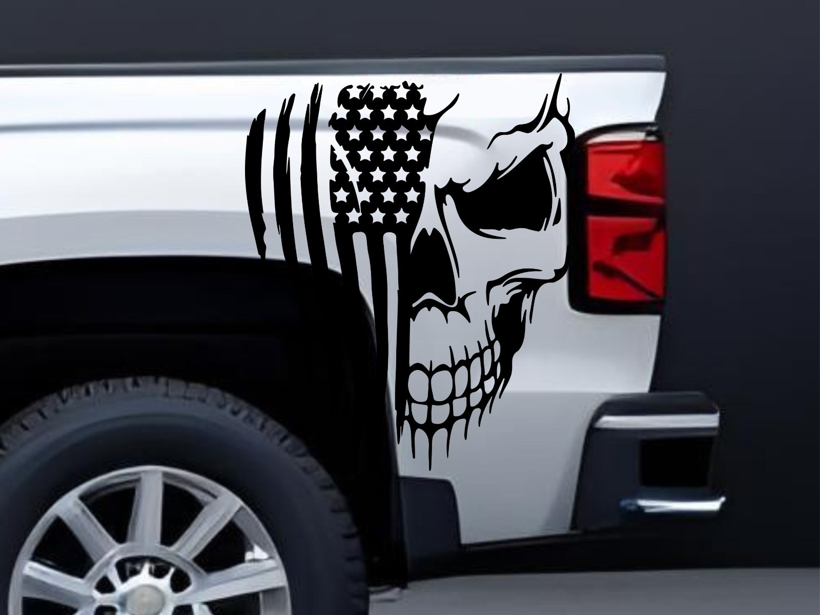 Distressed Skull America Flag Skeleton Vinyl Car Decal Sticker USA Truck Window