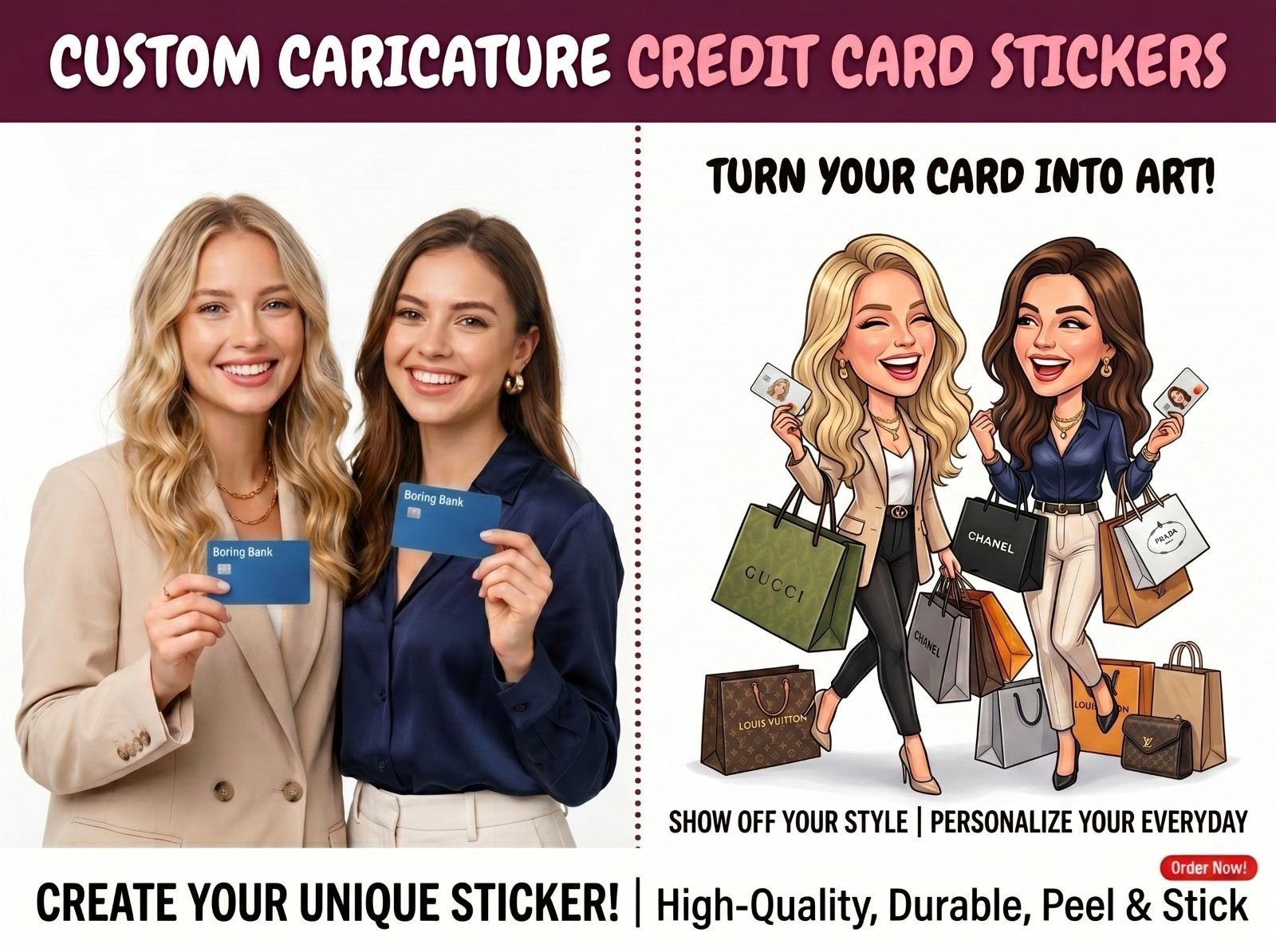 Custom Caricature Credit Debit Gift ATM Card Skin Sticker Picture Family Photo