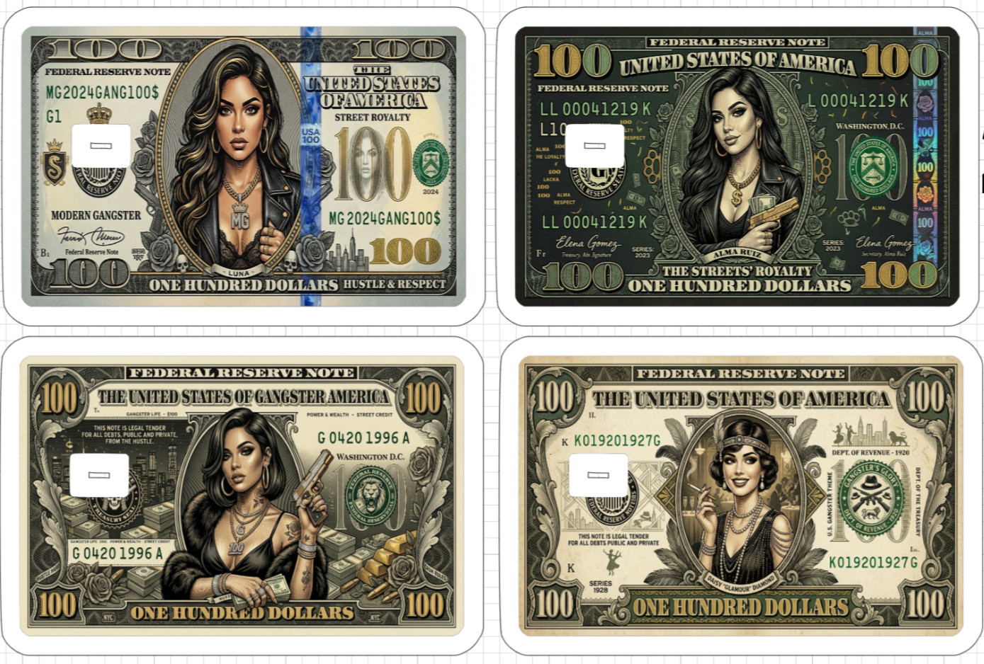 100 Dollar Bill Gangster Girl Credit Gift Debit ATM Card Skin Sticker Gun Note