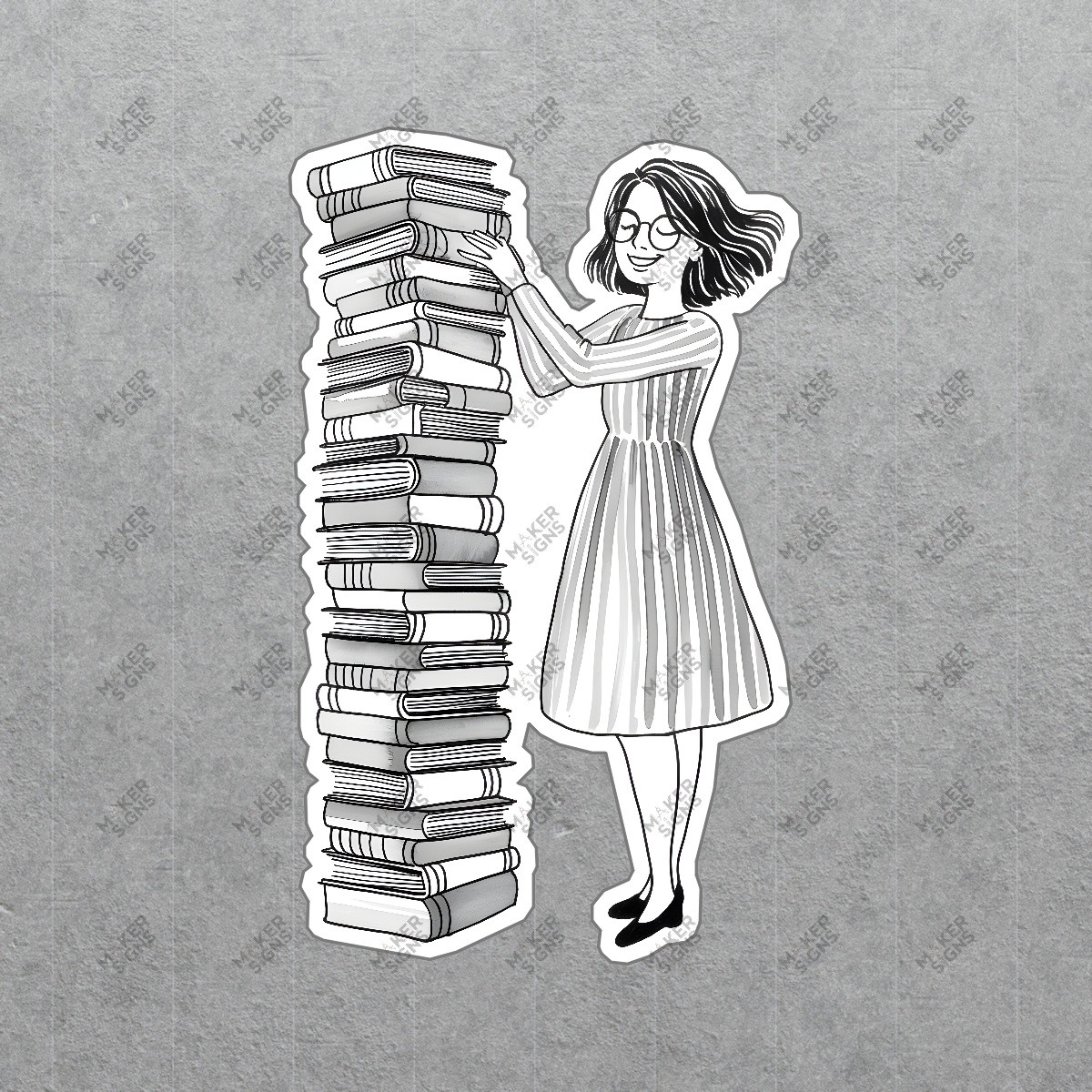 Whimsical Book Lovers Wall Art Stylish Young Woman with Books #7424