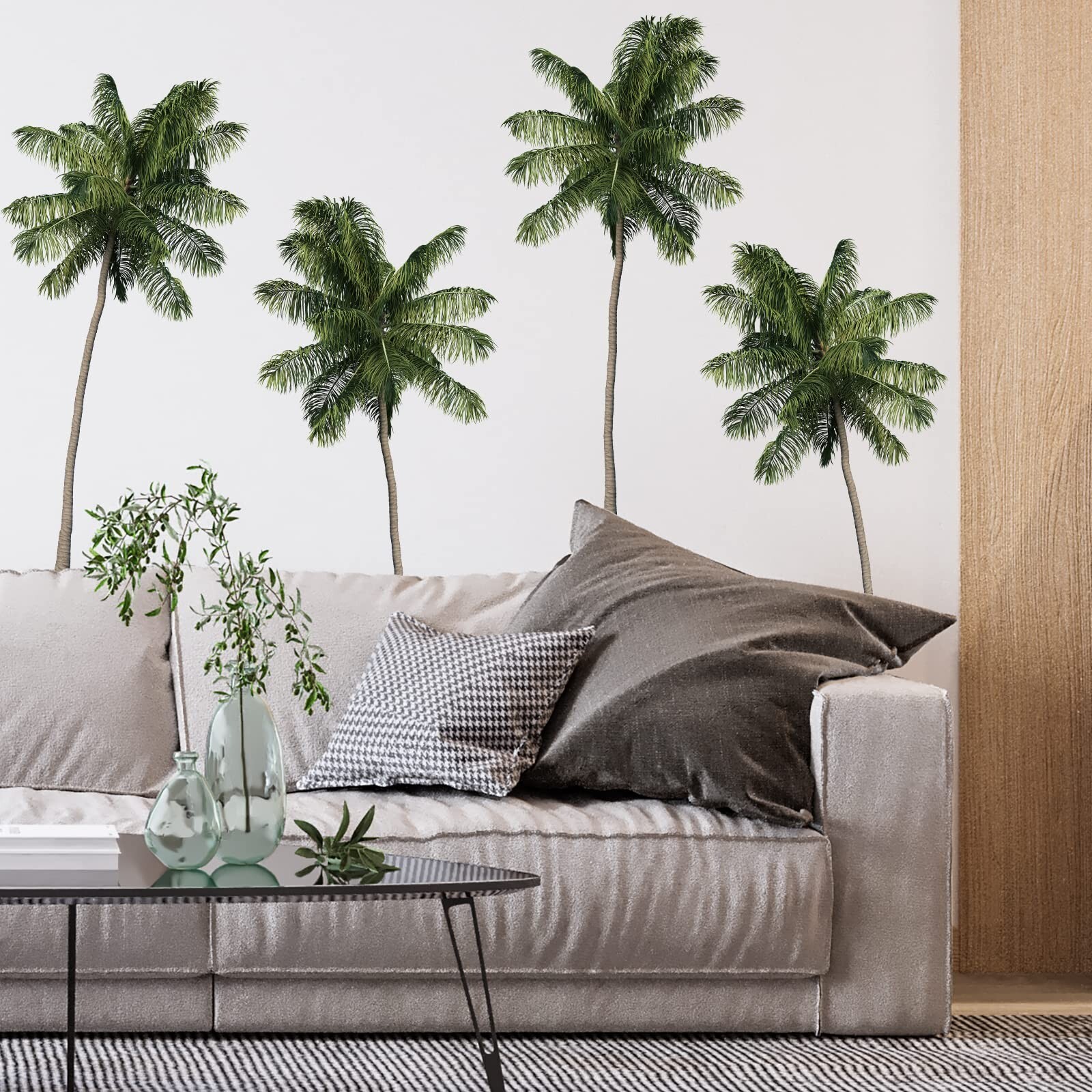 Tropical Plants Green Leaves Wall Decals Palm Tree Plant Wall Stickers Remova…