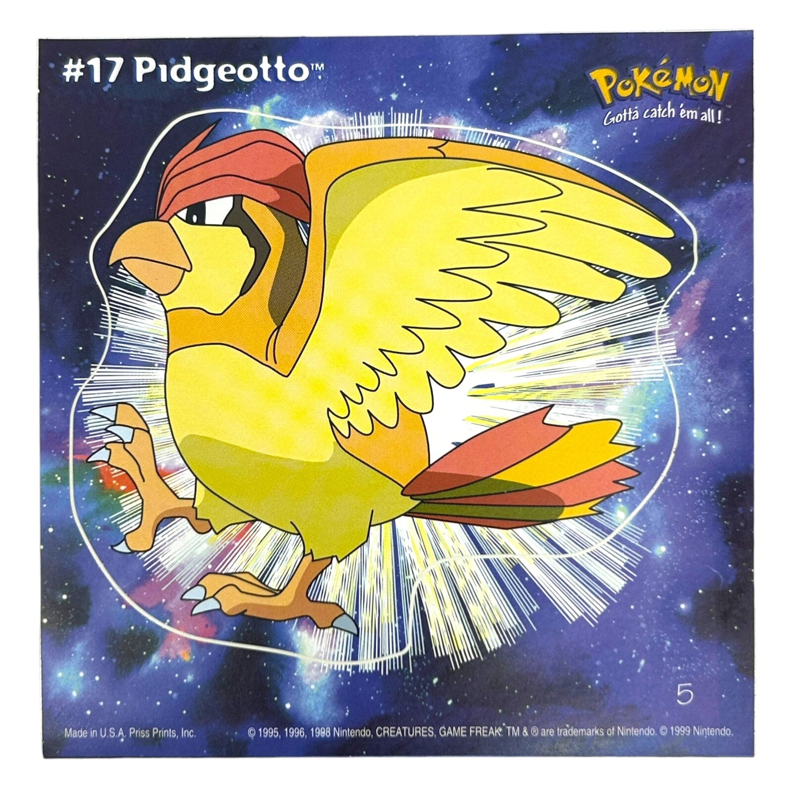 Pokemon Collect ’em Stick-Ups Pidgeotto #17 Large 4” Sticker Priss Prints