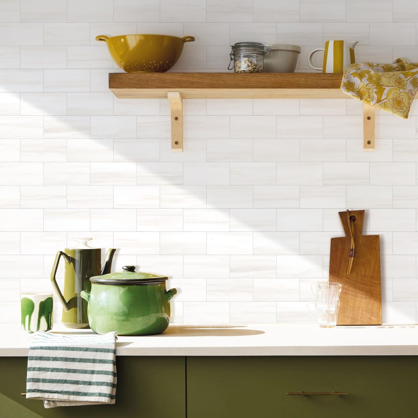100-Piece Glossy Dolomite White Peel and Stick Backsplash Tile,3"x6" PVC Su…