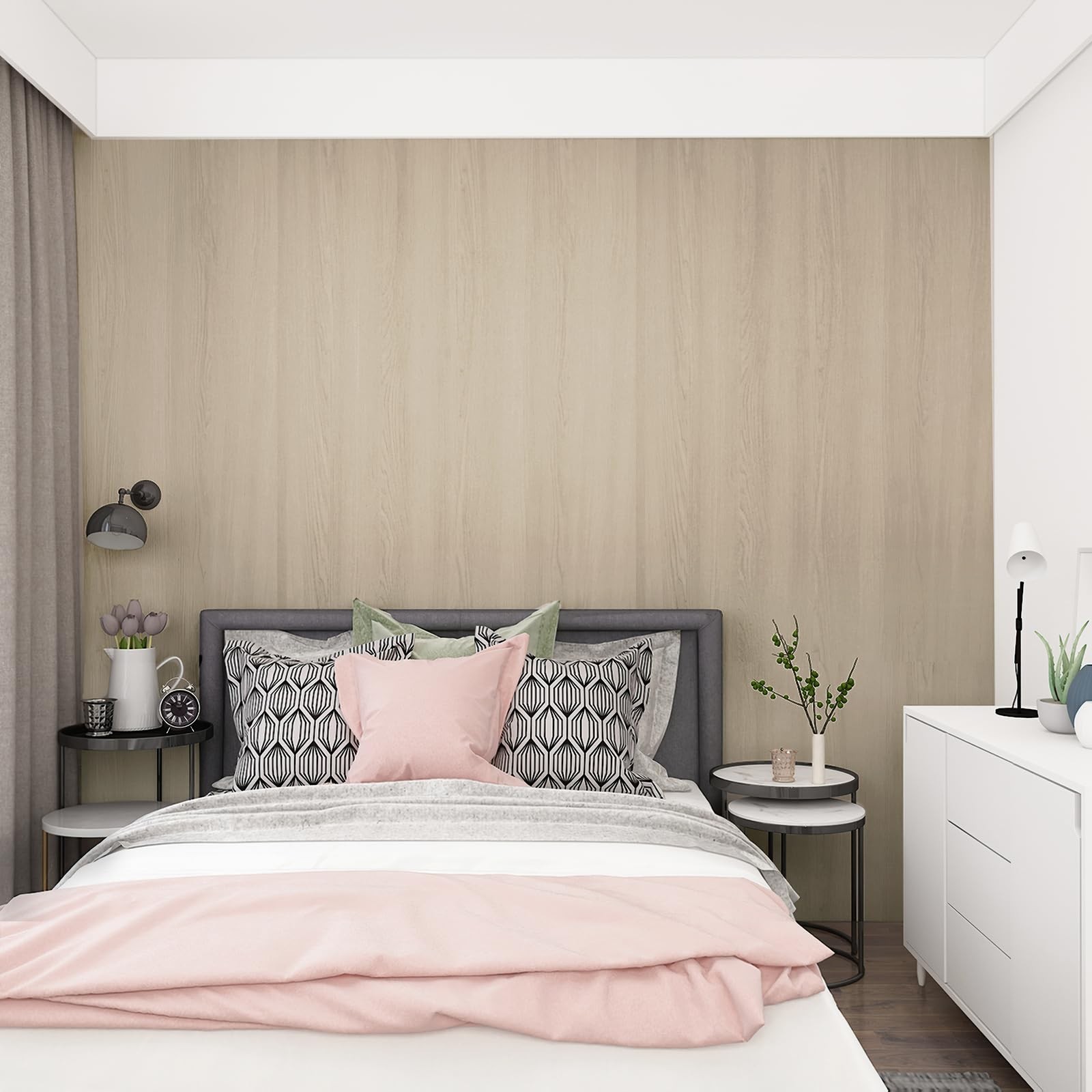 Boobest 31.5"x590" Large Size Wood Contact Paper Beige Light Wood Wallpaper P…