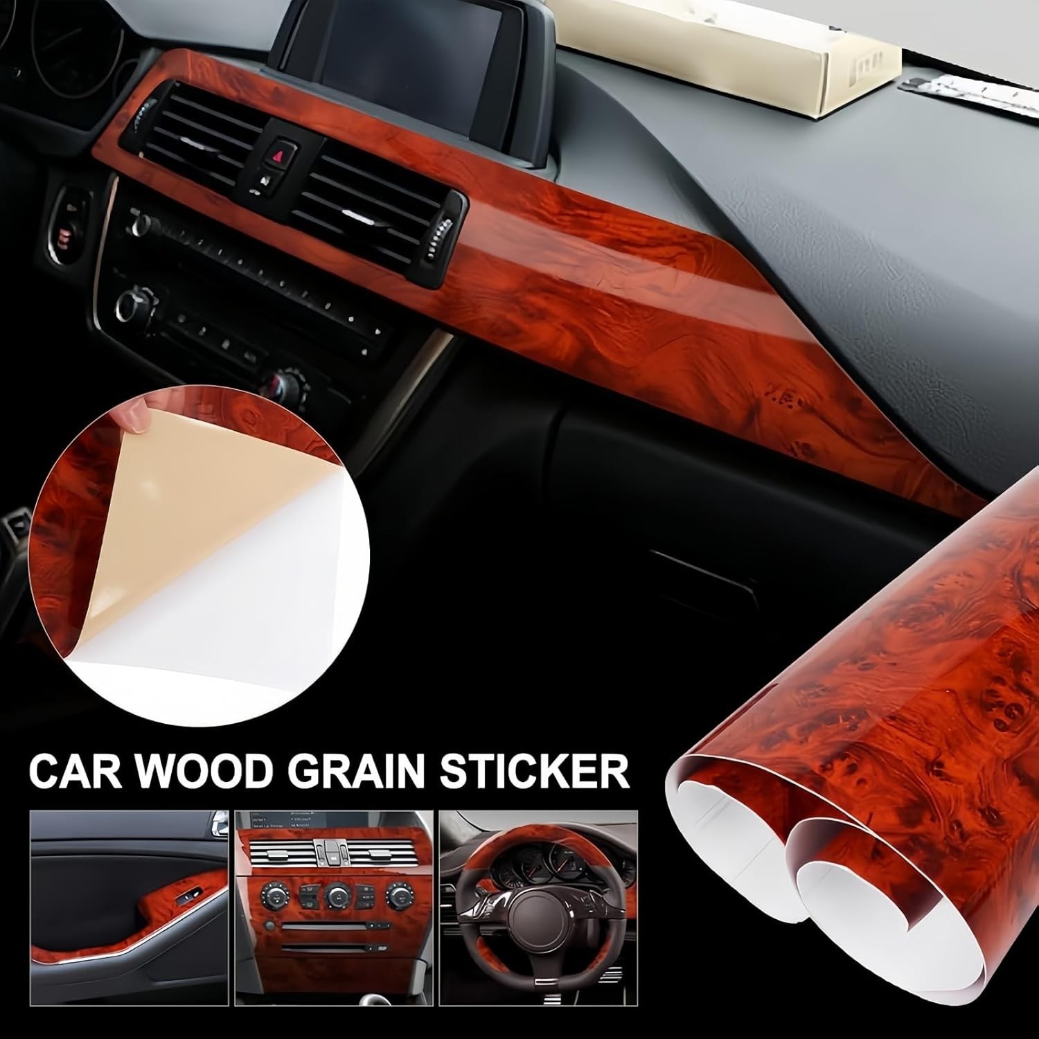 High Glossy Wood Grain Vinyl Wrap Sticker Decal Car Internal Wraps Self Adhes…