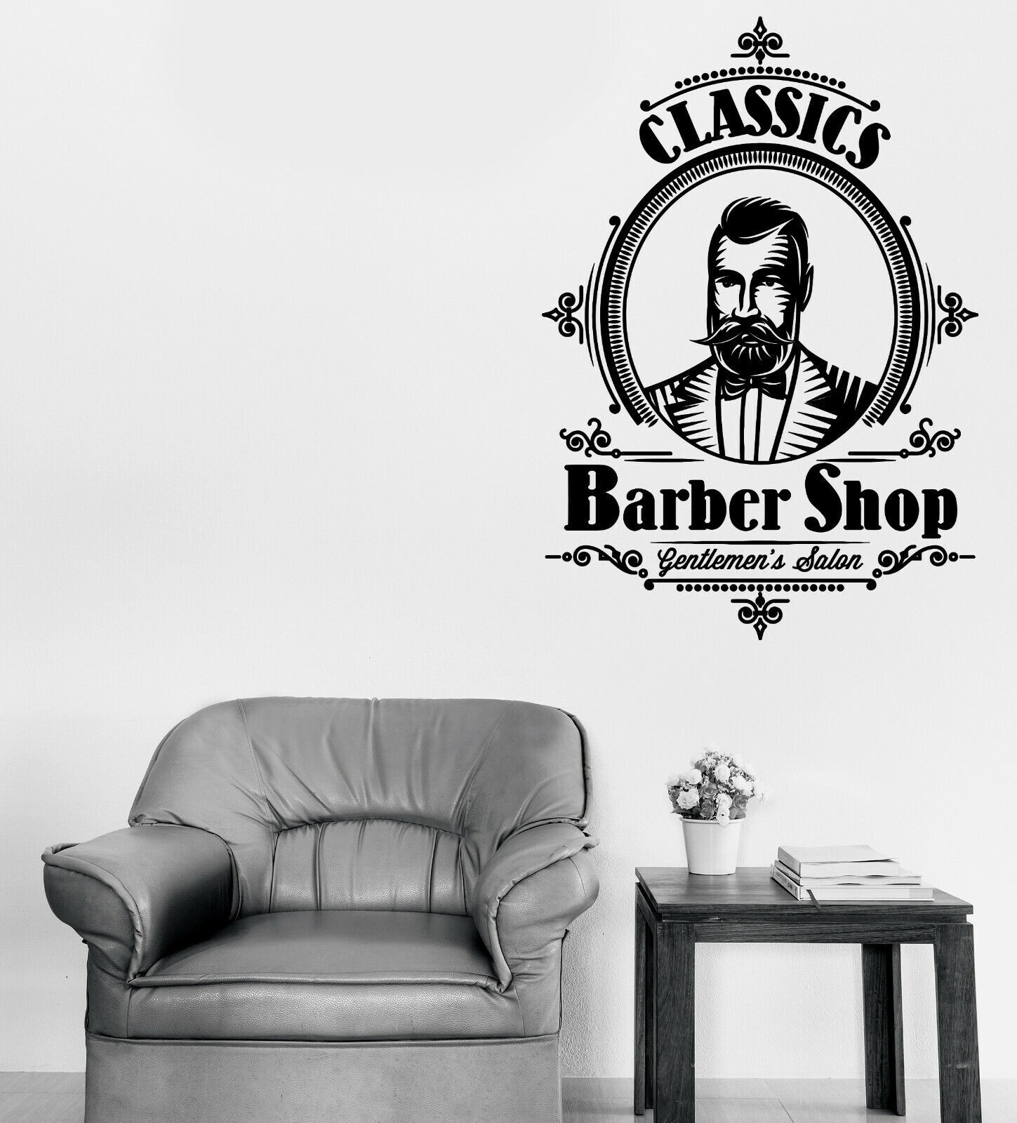 Vinyl Decal Wall Classics Logo Barber Shop Moustache Haircut Shaves (n1558)
