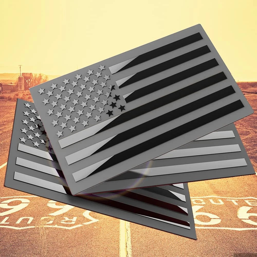 Black 3D Metal American Flag Emblem Decal for Car, Truck, SUV 5"x3" Matte Finish