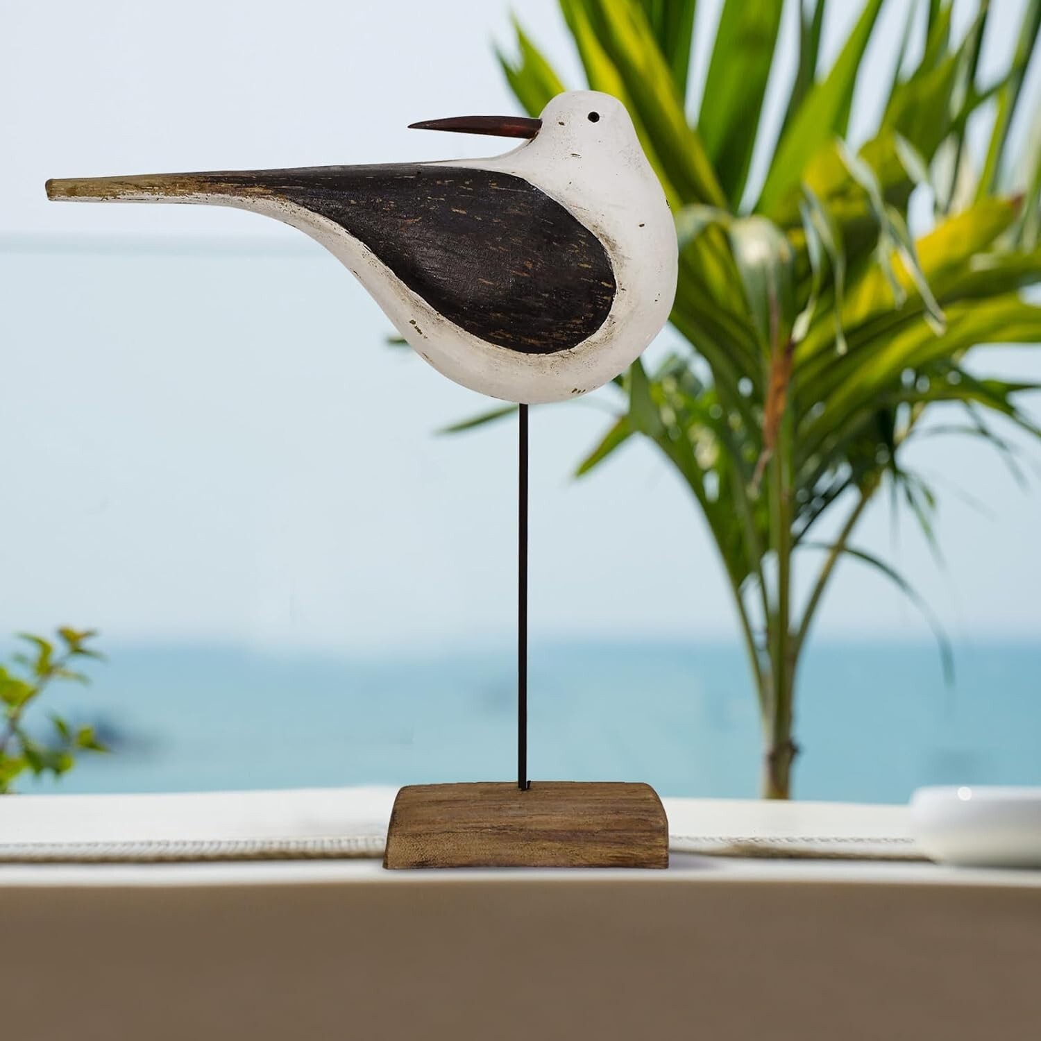 Wooden Sea Bird Statue Seagull On Stand Decor Nautical Coastal Birds Sculpture