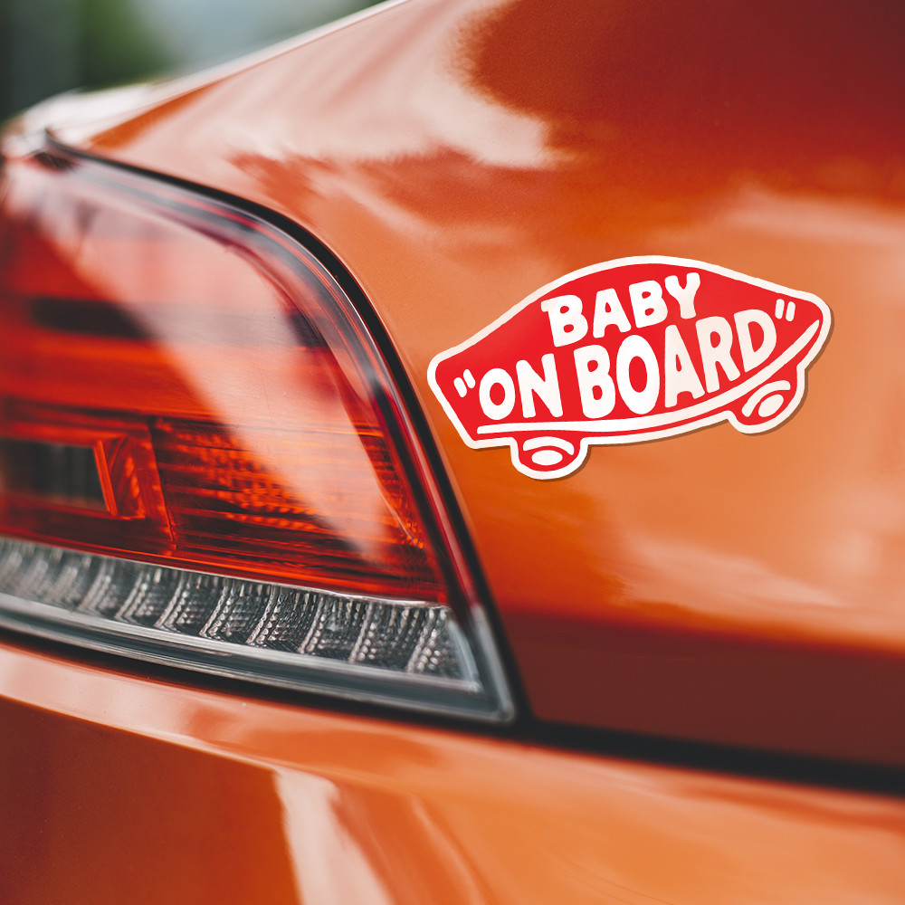 2-Pack Baby On Board Sticker Vinyl Red Skateboard Style Car Window Bumper Laptop