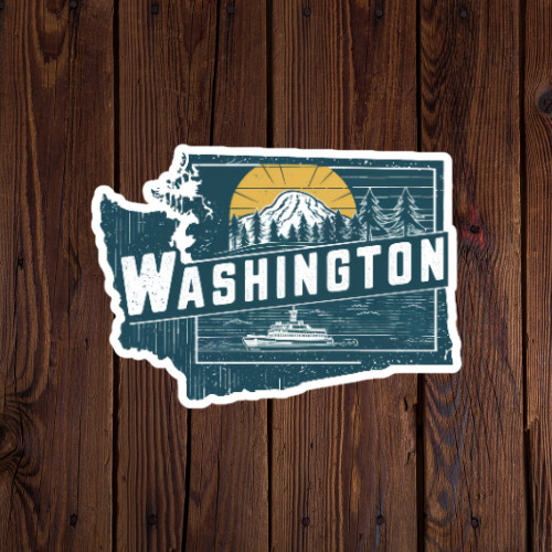 Washington Sticker Vinyl Decal State Ferry Mountain Retro Travel Design