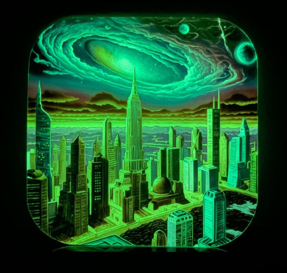 Other Worlds City Cosmos Scene Planets Glow Dark Sticker Sci-Fi Fantasy Laptop