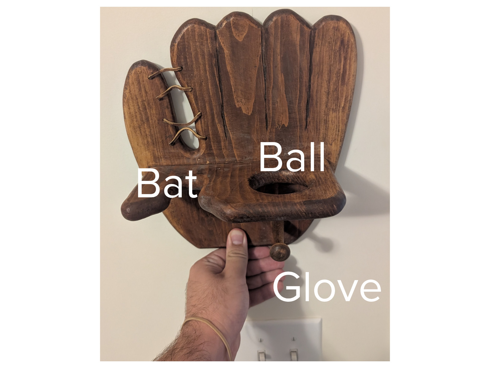 Rustic Baseball Glove Wall Rack – Holds Bat, Ball & Glove | Handcrafted Wood
