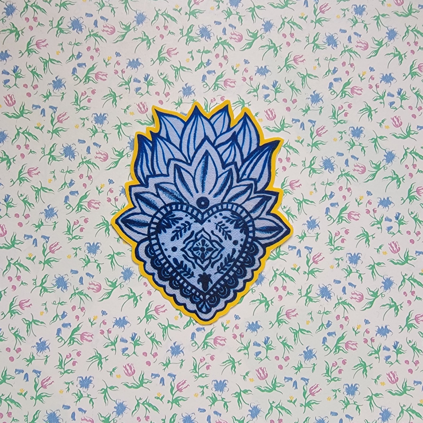 Talavera Sacred Heart Art Sticker of Original Painting Glossy Vinyl Laptop Decal