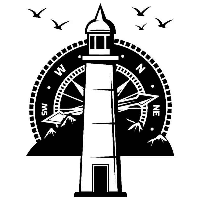 Lighthouse Compass Nautical Travel Wall Decal Beach Style Mountain Bird Compass