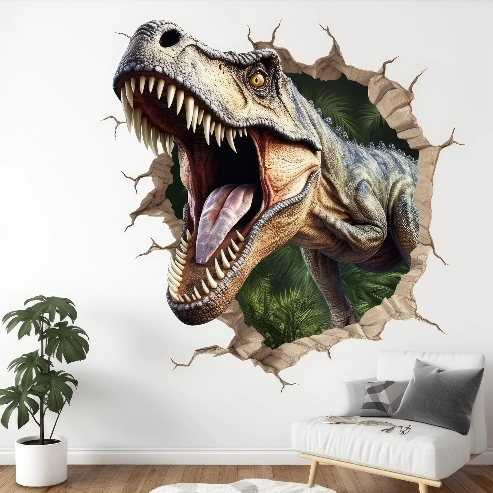 3D Dinosaurs Art Wall Sticker – Vinyl Decal Decor with Dynamic Broken Illusion