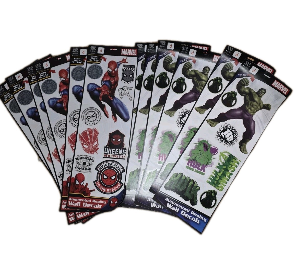 Lot Of 12 Marvel HULK & Spider-Man Augmented Reality Peel & Stick Vinyl Decals