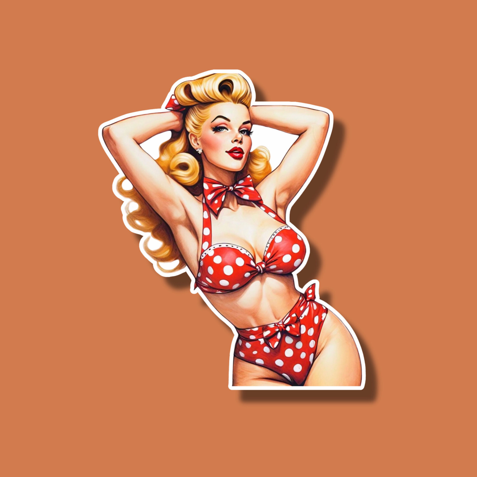 Red Polka Dot Bikini 1950's Style Pinup Girl 4" Vinyl Sticker