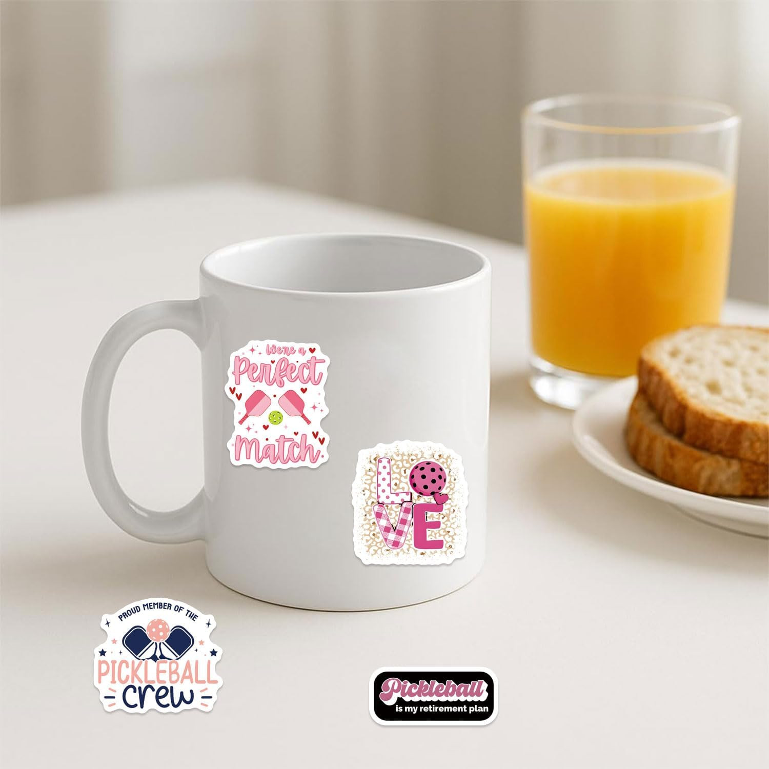 60 Pink Pickleball Stickers – Vinyl Waterproof Decals for Laptops & Water Bottle