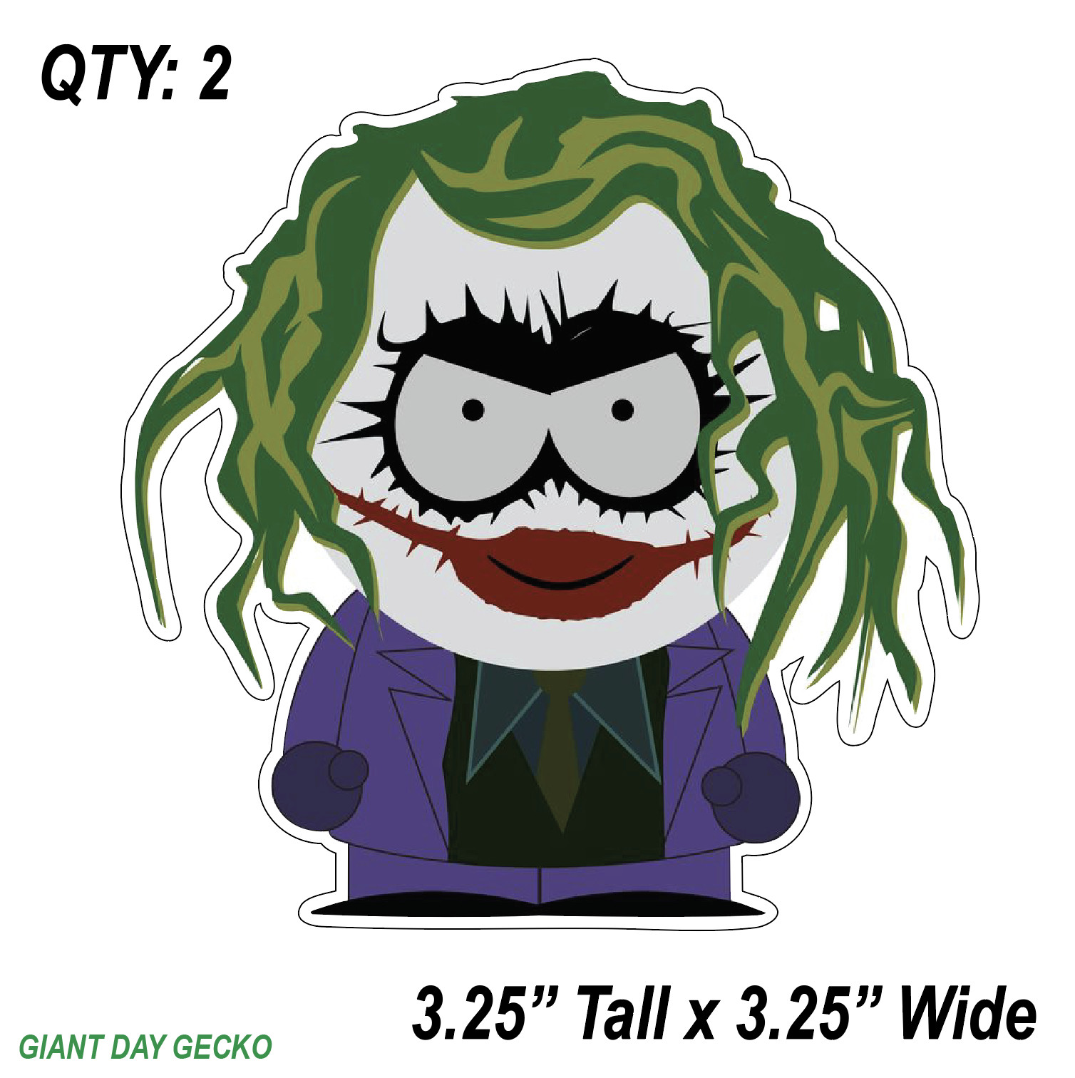 (2) TWO Joker Southpark Vinyl Decal Sticker For Car Laptop Skateboard NEW!