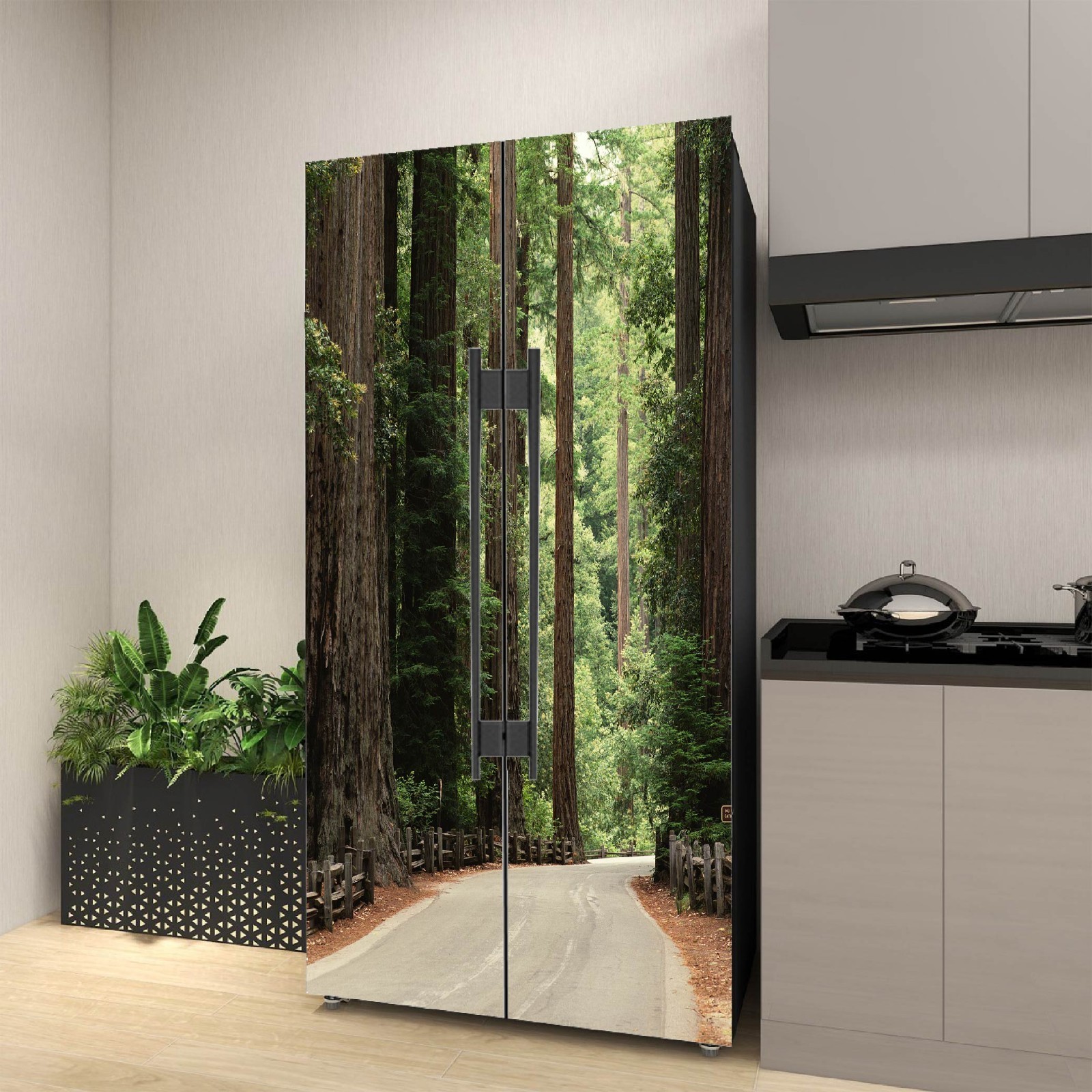 Forest Refrigerator Wrap, Nature Vinyl Fridge Cover