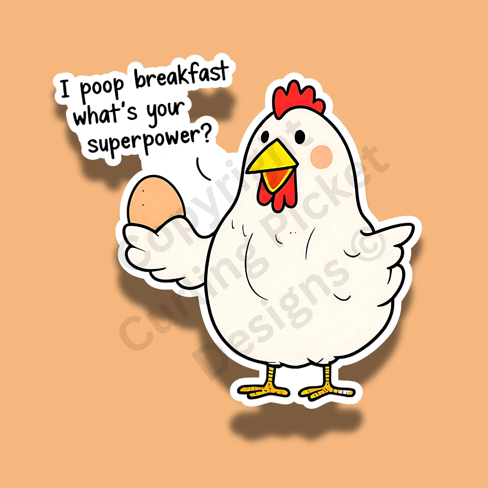 I Poop Breakfast Chicken Funny Cute Farm Animal Eggs 3" Vinyl Laminated Sticker