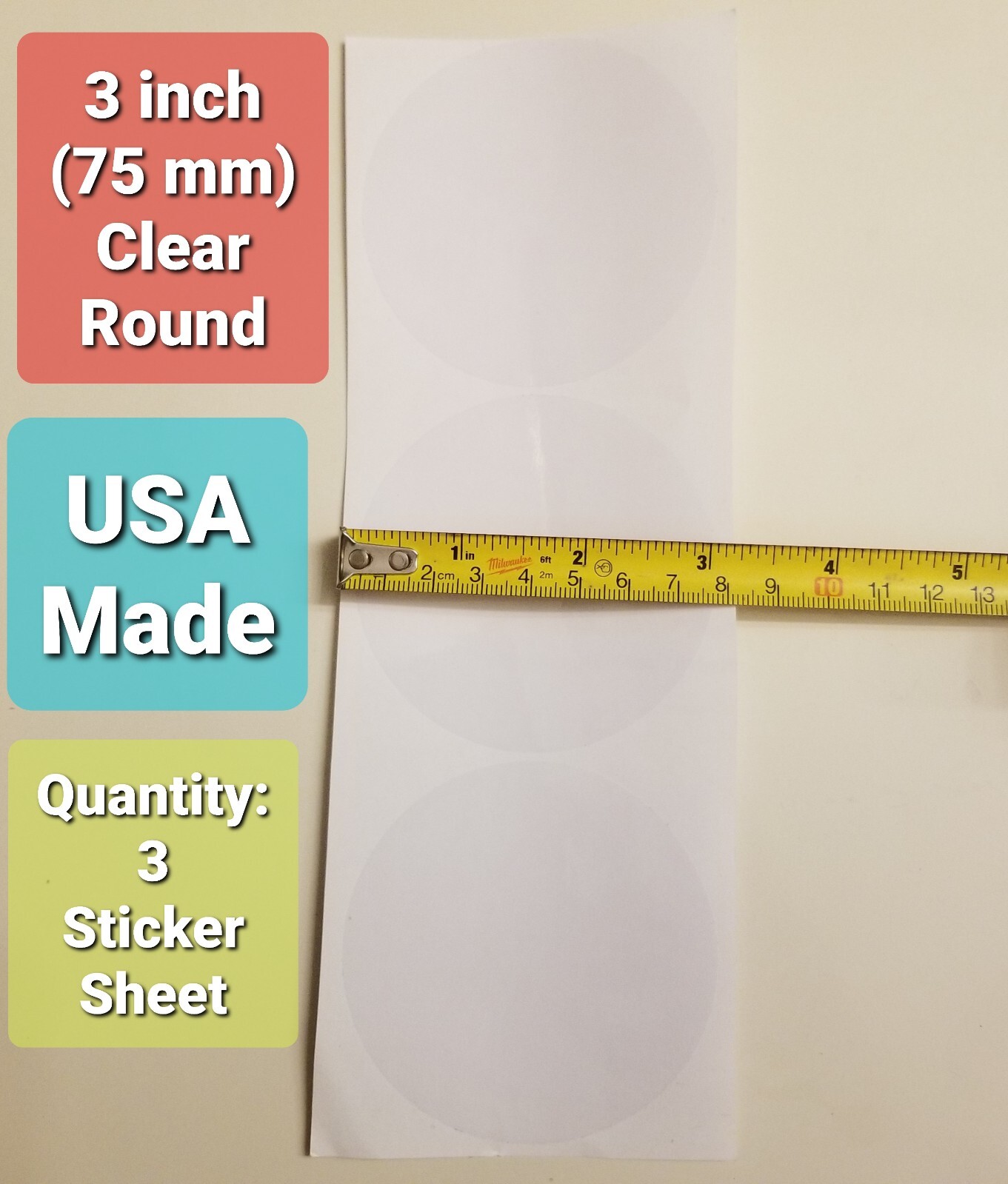 3" Clear Round Sticker Label Transparent Dot Circle Seal Security Decal Tamper