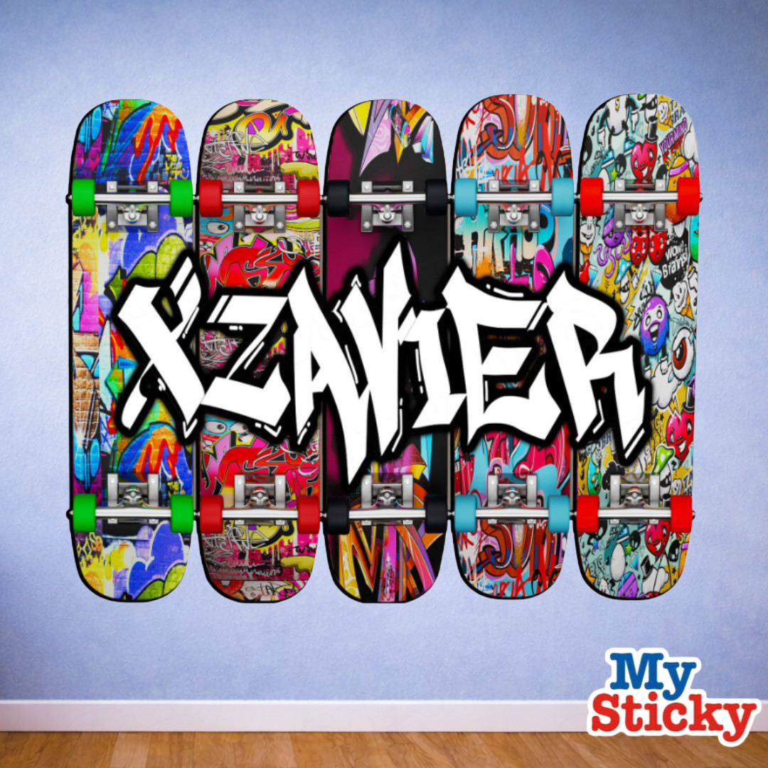 MySticky™ Custom Name Full Color Graffiti Skateboard Wall Art Decal Vinyl Decor