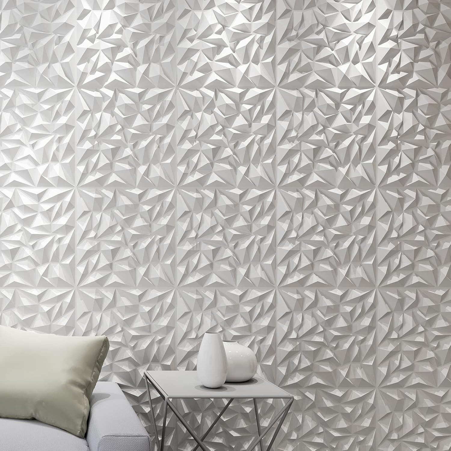 Art3D Textures 3D Wall Panels White Diamond Design for Interior Wall Decor Pack