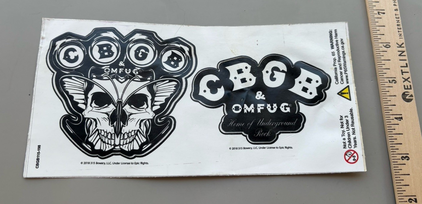 CBGB OMFUG Skull Sticker Decal Sheet Punk Rock Licensed Vinyl 8” Bowery