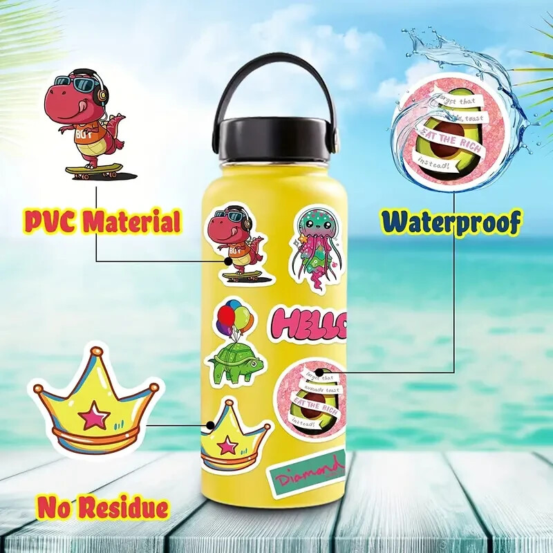 50 Random Fun Cute Cartoon Art Realistic Stickers – Laptop/ Water Bottle/ Notes